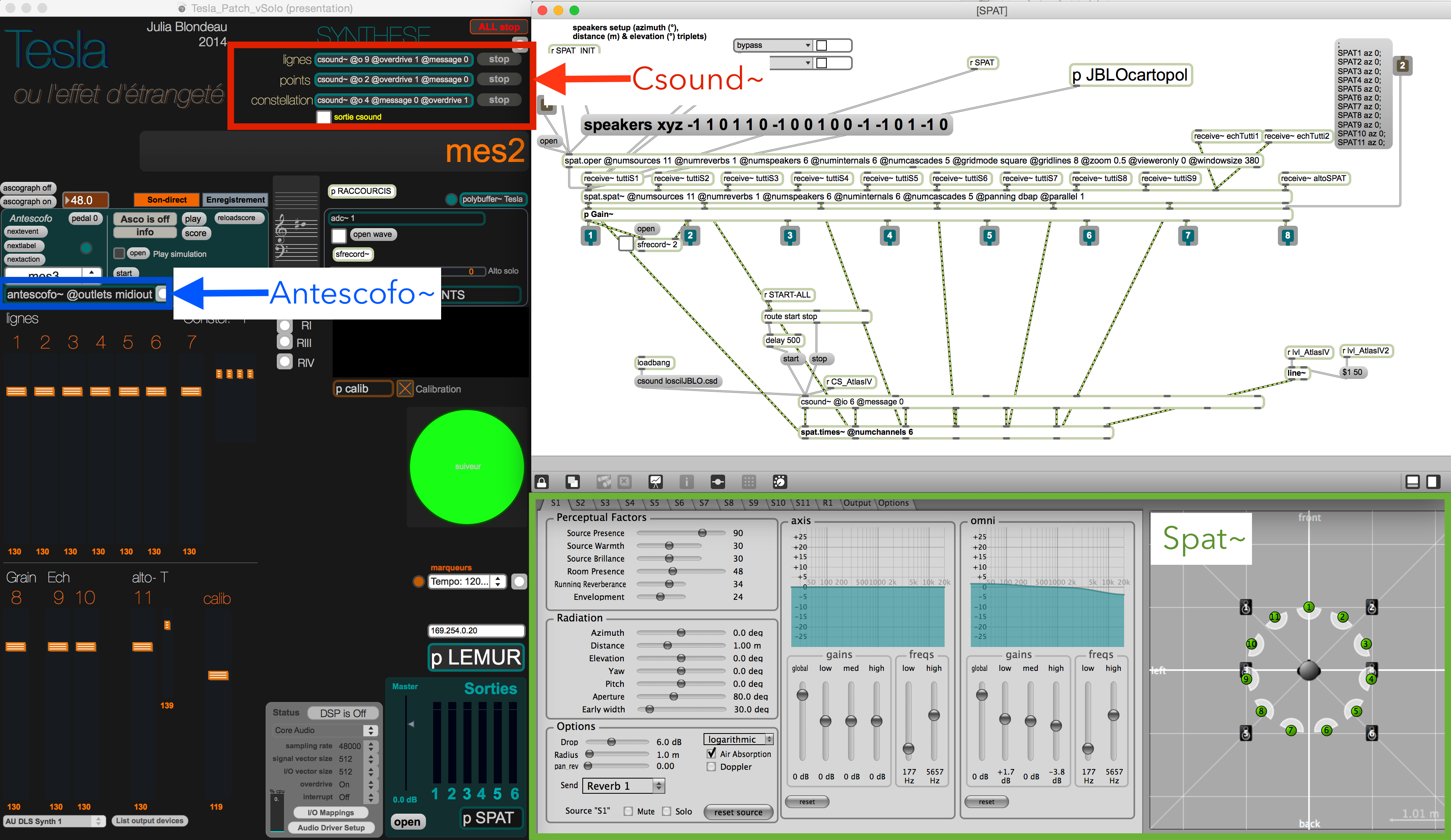 Utilisation of Antescofo with CSound, works by Sasha Blondeau