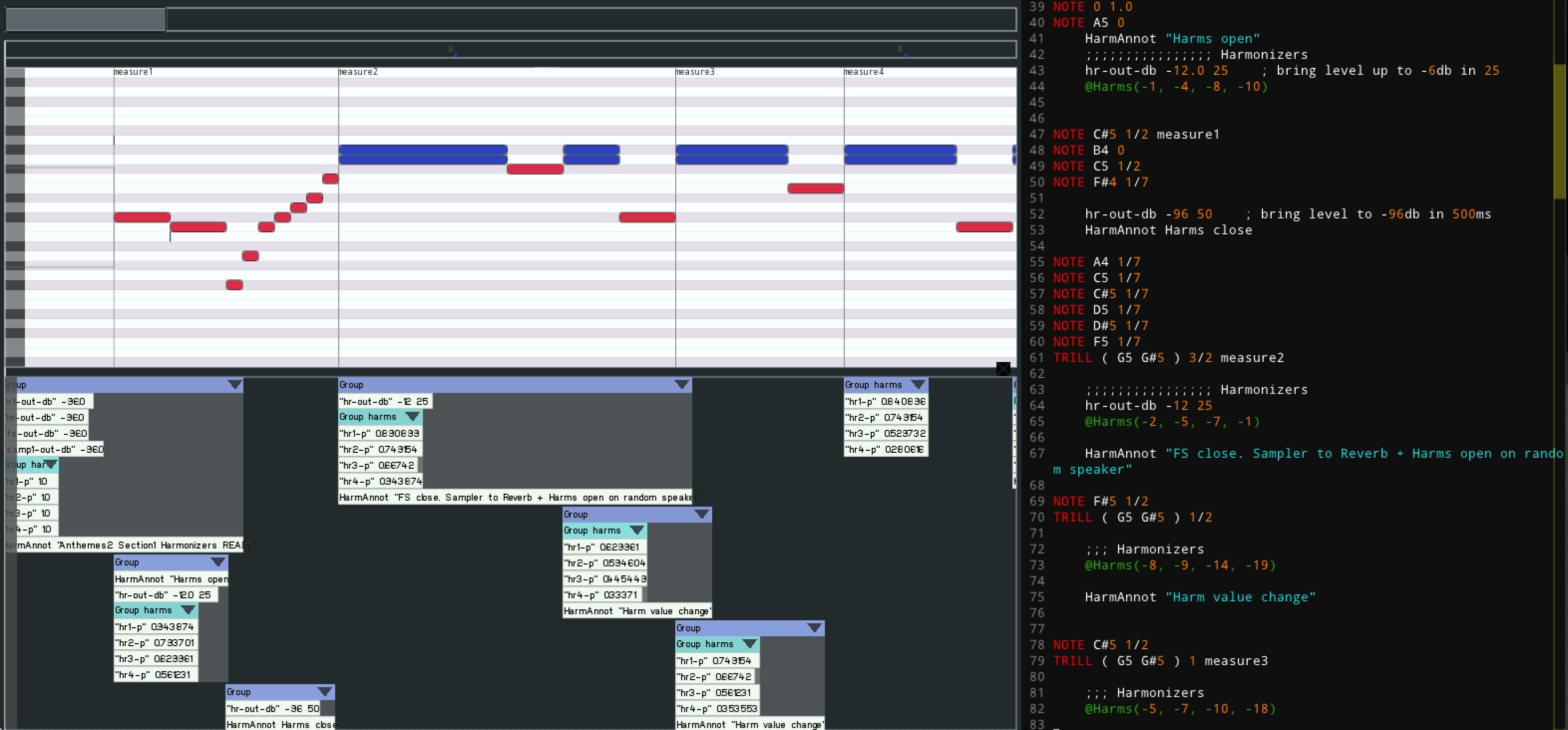 Antescofo Score Excerpt showing basic events and actions